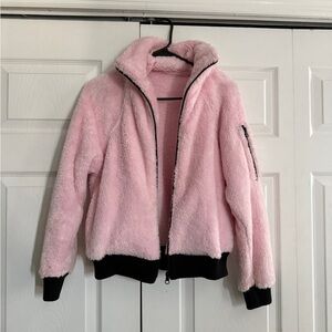Forever 21 Pink and Black Fuzzy Jacket